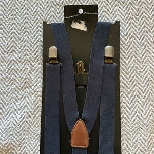 H&M Navy Blue Suspenders with Brown Leather Accent